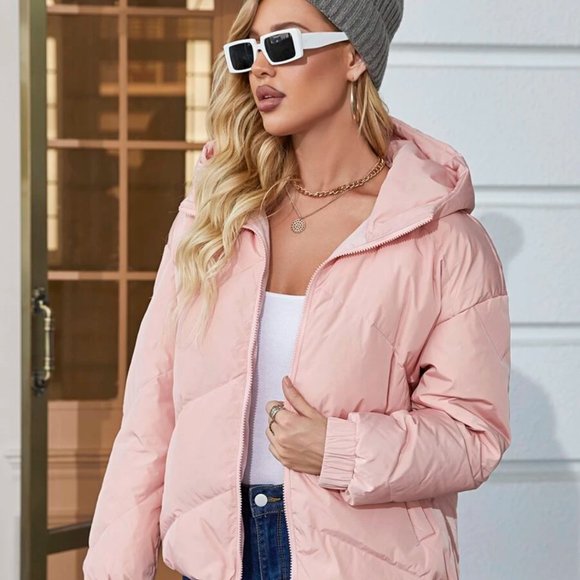 Drop Shoulder Zipper Hooded Down Coat (SHEIN) - Picture 5 of 5